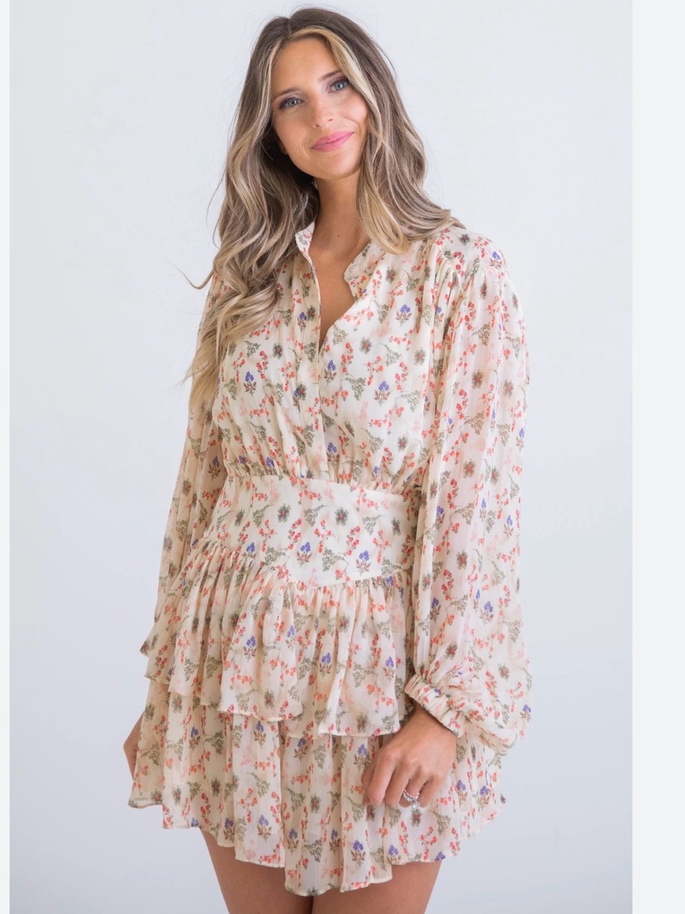 Karlie Cream Floral Mini Dress